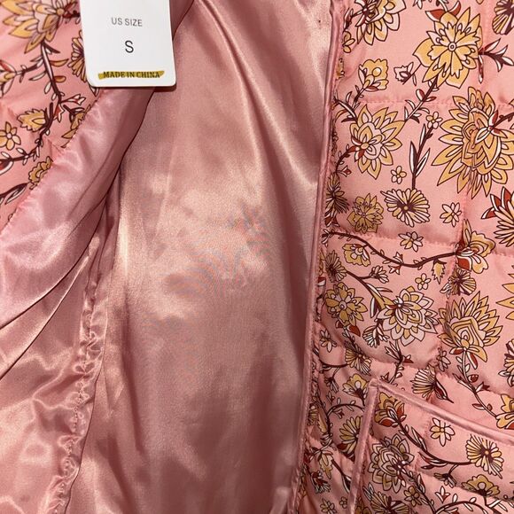 AICHARMWA Pink Floral Quilted Puffer Jacket Women’s Small Lightweight New - Picture 7 of 7